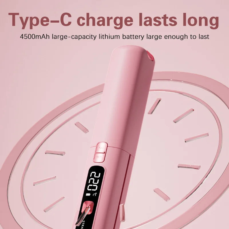 Mini Wireless Straightener Portable Curler with Multi-Function Professional Hair Styling Tool with Dual Switch Activation