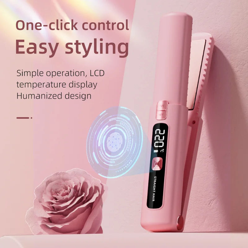 Mini Wireless Straightener Portable Curler with Multi-Function Professional Hair Styling Tool with Dual Switch Activation